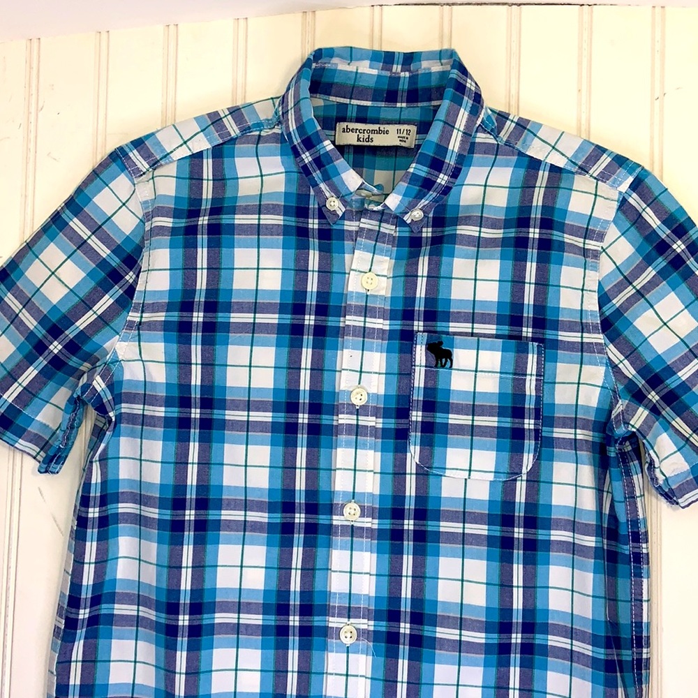 ABERCROMBIE BLUE PLAID SHORT SLEEVE SHIRT 11/12